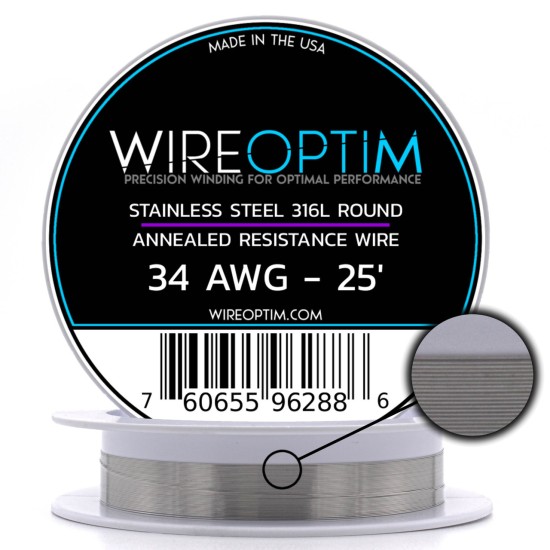 Wire Optim | SS316L - 34 GA Makara Rezistans Teli - 25 FT - Orijinal Wire Optim | SS316L - 34 GA Makara Rezistans Teli - 25 FT - Orijinal
